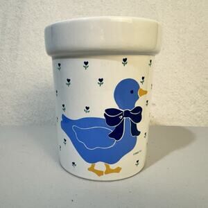 Treasure Craft USA Retro VTG Ceramic Canister Blue Duck 6.5” Utensil Holder Vase